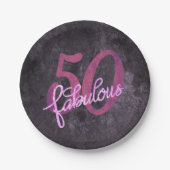 50 und Fabulous | Lila und rosa Grunge Pappteller (Vorderseite)