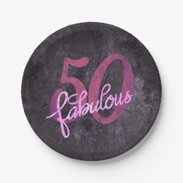 50 und Fabulous | Lila und rosa Grunge Pappteller