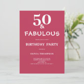 50 und Fabulous Magenta Geburtstag Einladung (Stehend Vorderseite)