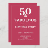 50 und Fabulous Magenta Geburtstag Einladung (Vorne/Hinten)