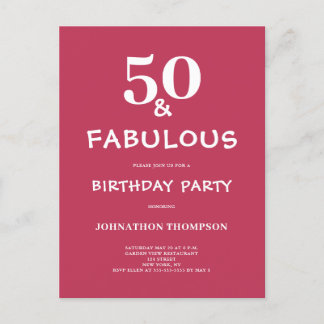 50 und Fabulous Magenta Geburtstag Einladungspostkarte