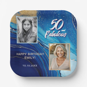 50 und Fabulous Marble Glitzer 2 Foto Geburtstag Pappteller