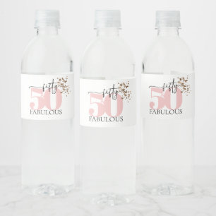 "50 und Fabulous" Minimal-Labels für Rosa und Glit Wasserflaschenetikett