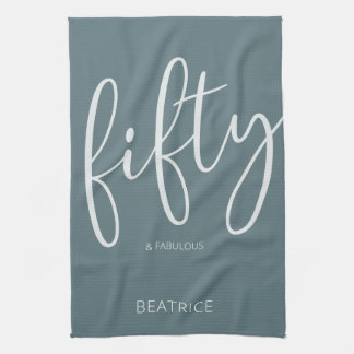 50 und Fabulous Modern Script Geschirrtuch