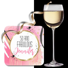 50 und fabulous Moderne Bold Hot Pink Black Gold Rechteckiger Pappuntersetzer