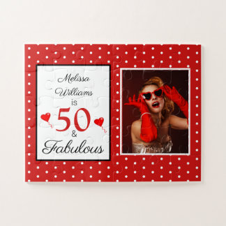 50 und Fabulous Name Foto 50. Geburtstag W Red SM Puzzle