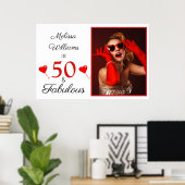 50 und Fabulous Name Grosses Foto Rot 50. Geburtst Poster (Heimbüro)