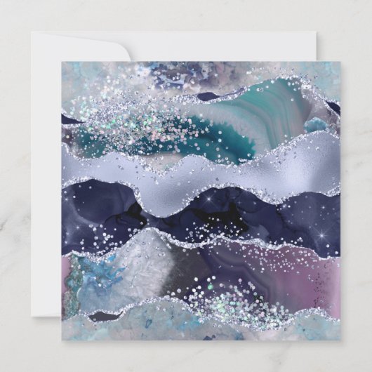 50 und Fabulous Ocean Blue Aquamarin Agate Geburts Einladung (Rückseite)