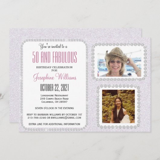 50 und Fabulous Party Fotos Glam Einladung (Vorne/Hinten)
