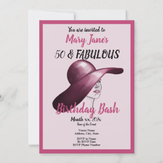 50 und Fabulous Pink Birthday Bash Einladung