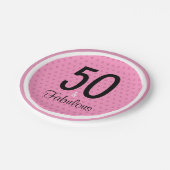 50 und fabulous Pink Black Girly Geburtstag Pappteller (Schrägansicht)