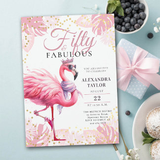 50 und Fabulous Pink Flamingo Funny 50. Geburtstag Einladung
