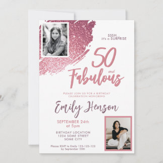 50 und Fabulous Pink Glitzer 2 Foto 50. Geburtstag Einladung