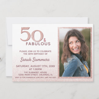 50 und Fabulous Pink Glitzer Foto 50. Geburtstag Einladung