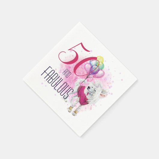 50 und Fabulous Pink Hund mit Balloons Wasserfarbe Serviette (Ecke)