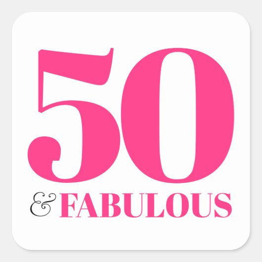 50 und Fabulous Pink Retro Typografie Quadratischer Aufkleber (Vorderseite)