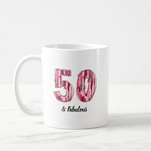 50 und Fabulous Pink und Leopard Pinselstriche Kaffeetasse (Links)