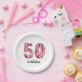 50 und Fabulous Pink und Leopard Pinselstriche Pappteller (Party)