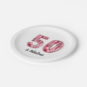 50 und Fabulous Pink und Leopard Pinselstriche Pappteller (Schrägansicht)