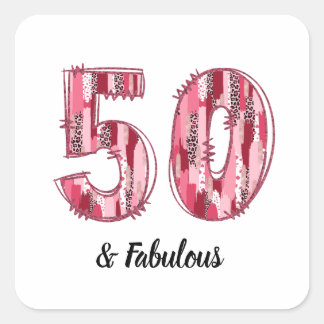 50 und Fabulous Pink und Leopard Pinselstriche Quadratischer Aufkleber