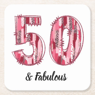 50 und Fabulous Pink und Leopard Pinselstriche Rechteckiger Pappuntersetzer