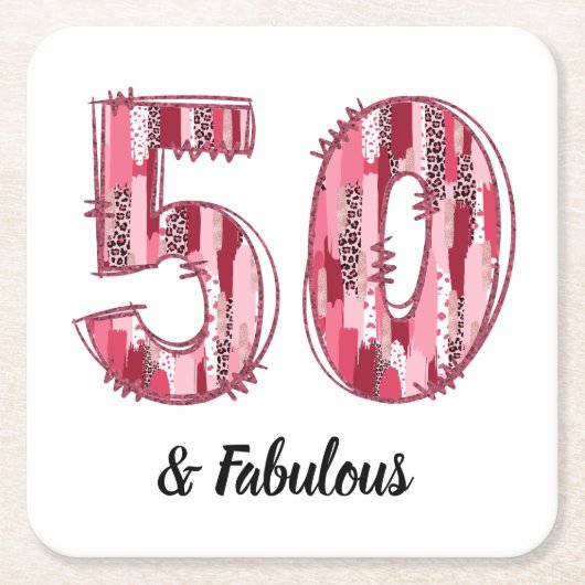 50 und Fabulous Pink und Leopard Pinselstriche Rechteckiger Pappuntersetzer (Vorderseite)