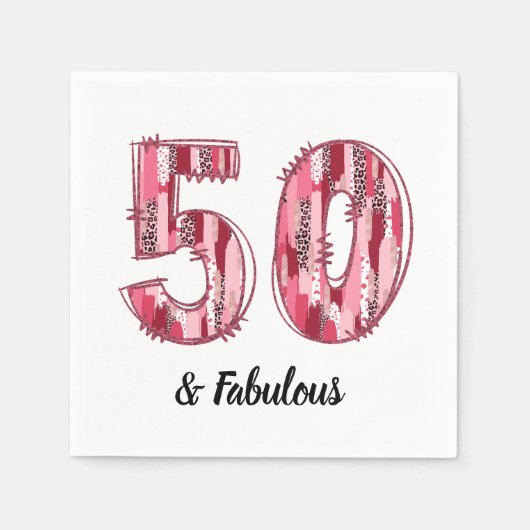 50 und Fabulous Pink und Leopard Pinselstriche Serviette (Vorderseite)