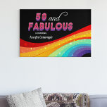 50 und Fabulous Rainbow Sparkle Chic 50. Geburtsta Künstlicher Leinwanddruck<br><div class="desc">Lassen Sie Ihre Gäste mit diesem hellen Regenbogen 50 und der fabelhaften Geburtstagsparty Leinwand verwöhnen: Rosa und lila, fette Typografie über einem farbenfrohen Regenbogen mit Imitaten Glitzern verleihen Ihrem 50. Geburtstagsfest einen atemberaubenden Look. Der moderne schwarze Hintergrund macht Ihre lustige Farbwahl zum Pop und hebt sich ab. Lassen Sie sich...</div>