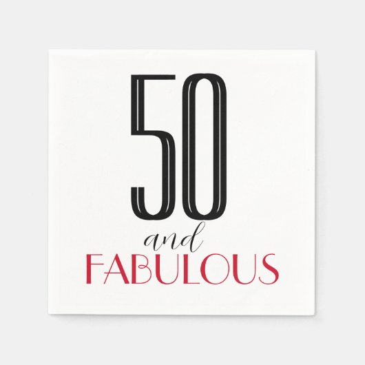 50 und Fabulous Retro Birthday Red Black Serviette (Vorderseite)