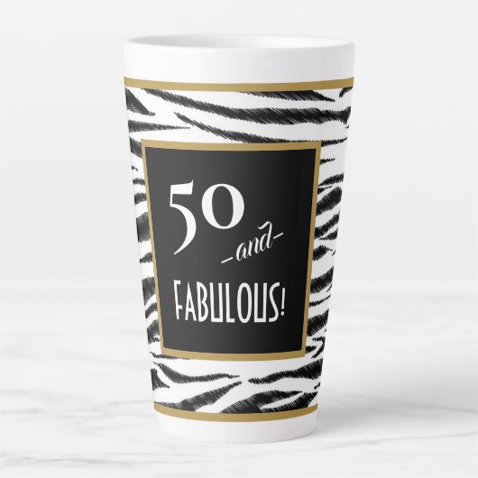 50 und FABULOUS! Retro Zebra Streifen 50. Geburtst Milchtasse (Vorderseite)