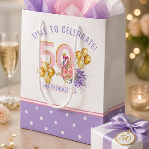 50 und Fabulous Rosa Florale Flamingo Mittlere Geschenktüte