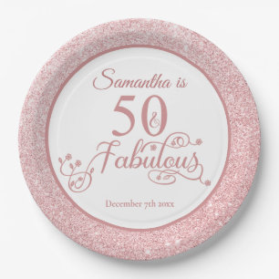 50 und Fabulous Rose Gold Glitzer Geburtstagsparty Pappteller