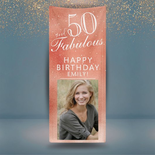 50 und Fabulous Rose Gold Metallic Foto Banner