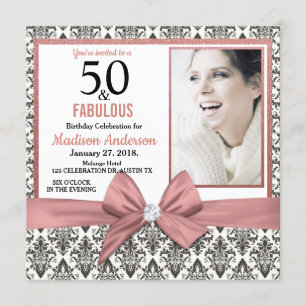 50 und Fabulous Rose Goldbug Damast 50. Geburtstag Einladung