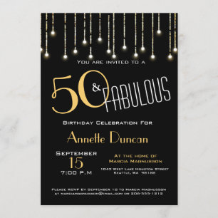 50 und Fabulous Schwarz-Gold-Lichter Glamouröse Ei Einladung