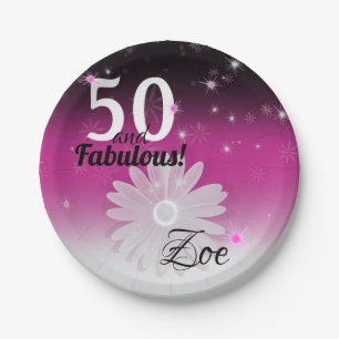 50 und Fabulous schwarz, rosa und weiß mit Sternen Pappteller