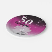 50 und Fabulous schwarz, rosa und weiß mit Sternen Pappteller (Schrägansicht)