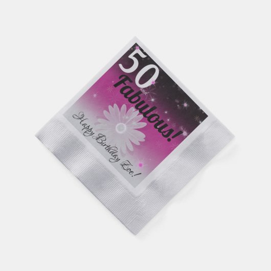 50 und Fabulous schwarz, rosa und weiß mit Sternen Serviette (Ecke)