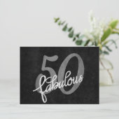 50 und Fabulous | Schwarzer und Silbergrauer Grung Einladung (Stehend Vorderseite)