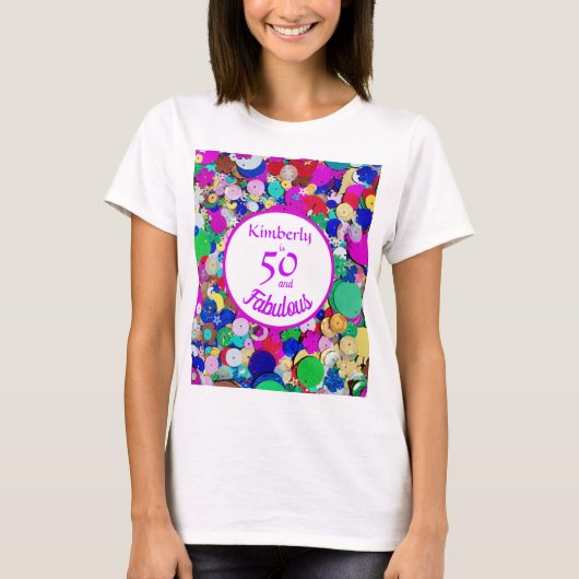 50 und Fabulous Sequin Geburtstag T-Shirt (Vorderseite)