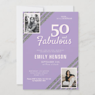 50 und Fabulous Silver Glitzer 2 Foto Geburtstag Einladung