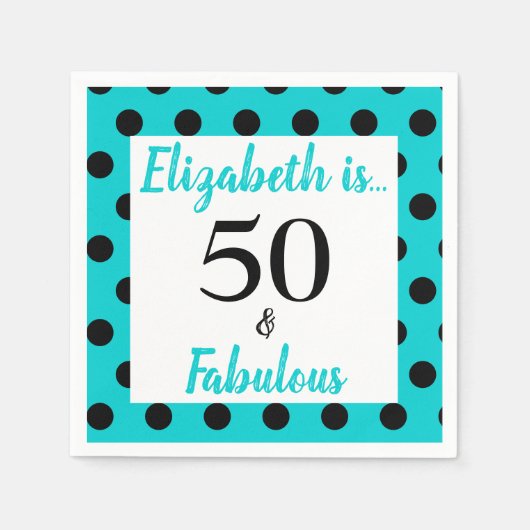 50 und fabulous Türkis Blue Birthday Serviette (Vorderseite)