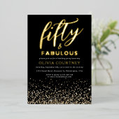 50 und Fabulous Typografy Black Gold Glitzer Folieneinladung (Stehend vorne)