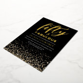 50 und Fabulous Typografy Black Gold Glitzer Folieneinladung (Gedreht)