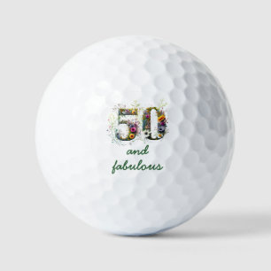 50 und Fabulous Wildblume Text Golfball