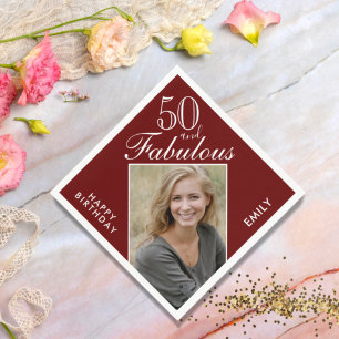 50 und Fantastisch Dunkelrotes Foto 50. Geburtstag Serviette