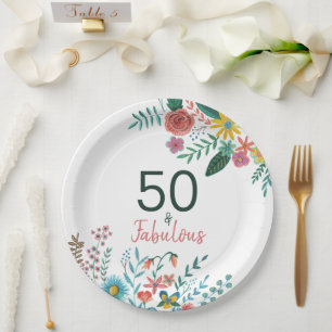 50 und fantastisch elegante Blumenaquarell Pappteller