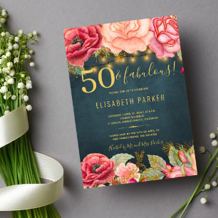 50 und fantastisch floral elegant 50. Geburtstagsf Einladung