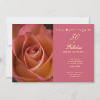 50 und Fantastisch Florale rosa Rosen-Geburtstag Einladung