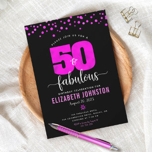 50 und fantastisch Geburtstag heißrosa Glamour-Pun Einladung